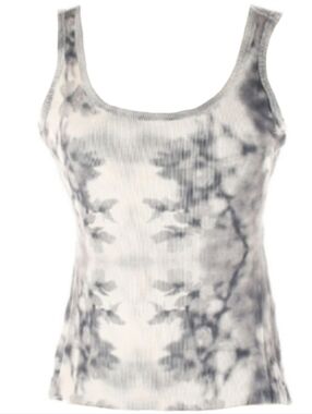 Abstract Floral Tie Dye Tank Top with Cutout Back Gray Stretch Knit Grey Dyed S